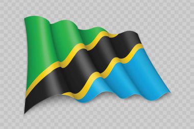 Şeffaf arkaplanda Tanzanya Bayrağını sallayan 3D Gerçekçi