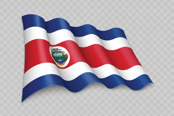 Drapeau Agitation Réaliste Costa Rica Sur Fond Transparent — Image vectorielle