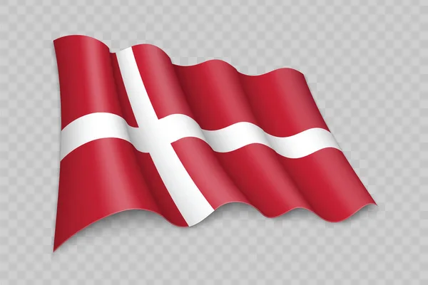 透明背景下丹麦国旗的3D真实感 — 图库矢量图片