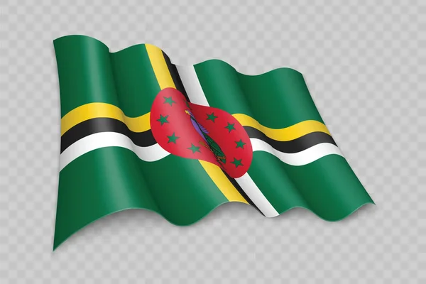 Realistiska Viftande Flagga Dominica Transparent Bakgrund — Stock vektor