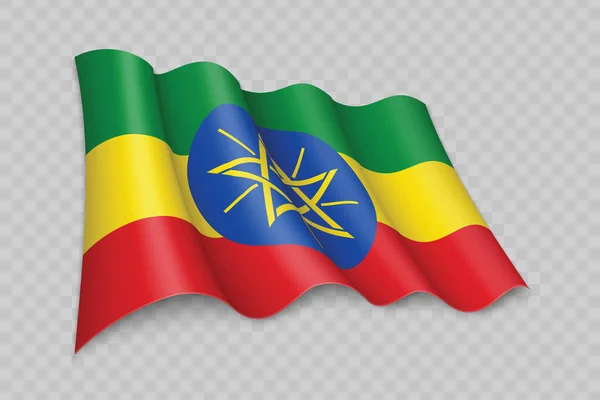 Bandera Ondeante Realista Etiopía Sobre Fondo Transparente — Archivo Imágenes Vectoriales