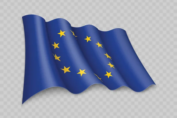 透明背景下的三维现实挥动欧盟旗帜 — 图库矢量图片