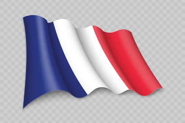 透明背景にフランスの3D現実的な手を振る旗 — ストックベクタ