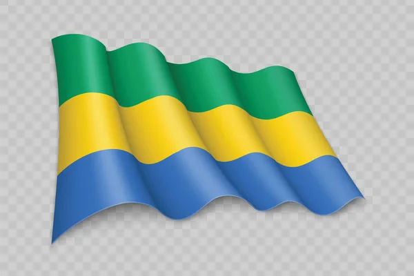 Bandera Ondeante Realista Gabón Sobre Fondo Transparente — Vector de stock