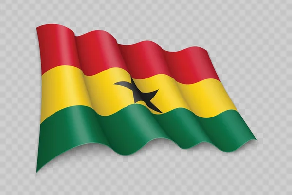 Realistické Mávání Vlajka Ghana Průhledném Pozadí — Stockový vektor