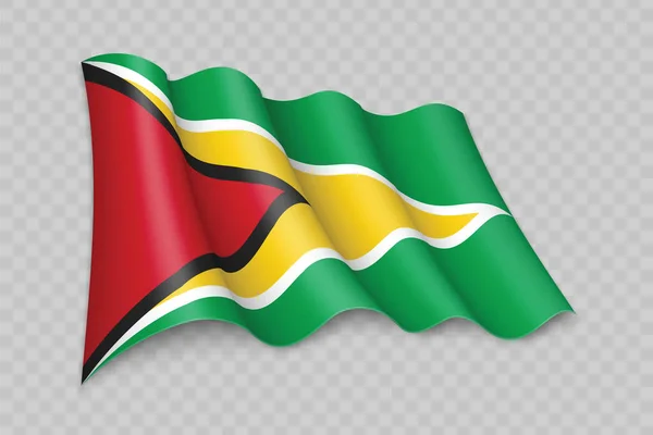 Realistiska Viftande Flagga Guyana Transparent Bakgrund — Stock vektor