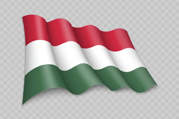 透明背景下的三维现实挥动匈牙利国旗 — 图库矢量图片