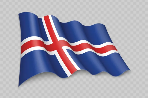 透明な背景にアイスランドの3D現実的な手を振る旗 — ストックベクタ