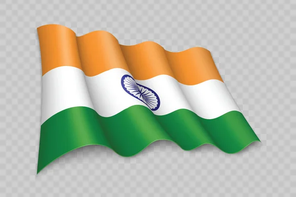 Bandera Ondeante Realista India Sobre Fondo Transparente — Vector de stock
