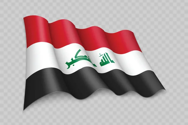 Bandera Ondeante Realista Irak Sobre Fondo Transparente — Vector de stock