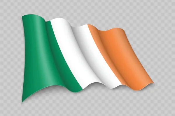 Realistisk Viftande Flagga Irland Transparent Bakgrund — Stock vektor