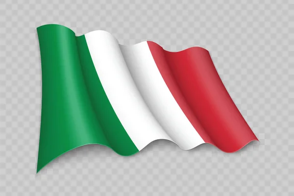 透明背景下的三维现实挥动意大利国旗 — 图库矢量图片