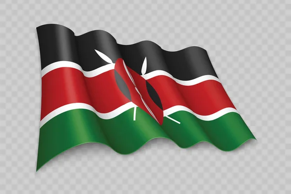 Bandiera Sventolante Realistica Del Kenya Sfondo Trasparente — Vettoriale Stock
