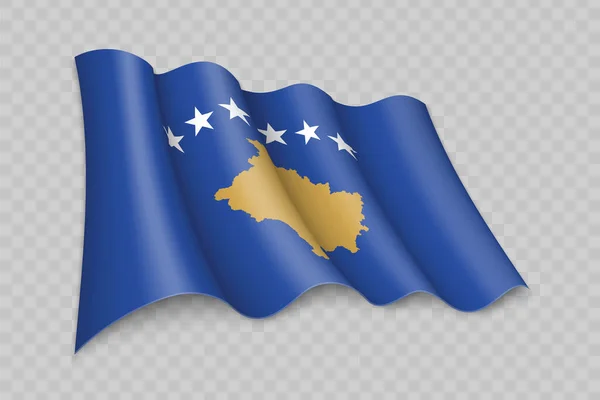Bandiera Sventolante Realistica Del Kosovo Sfondo Trasparente — Vettoriale Stock