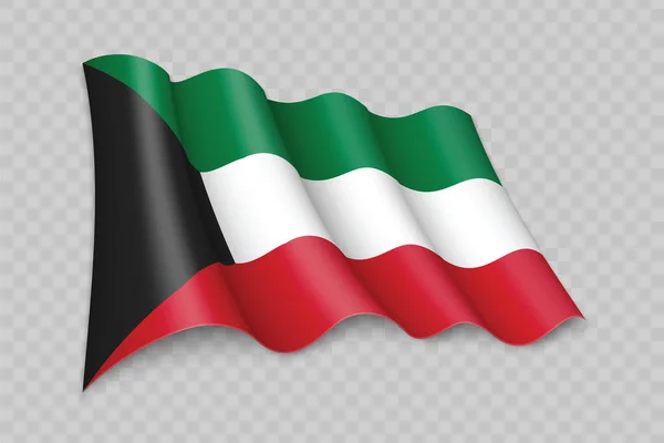 Realistico Sventolando Bandiera Del Kuwait Sfondo Trasparente — Vettoriale Stock