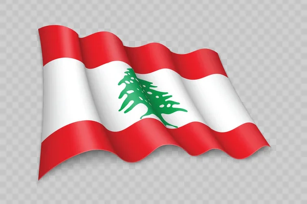 Realistisk Viftande Flagga Libanon Transparent Bakgrund — Stock vektor