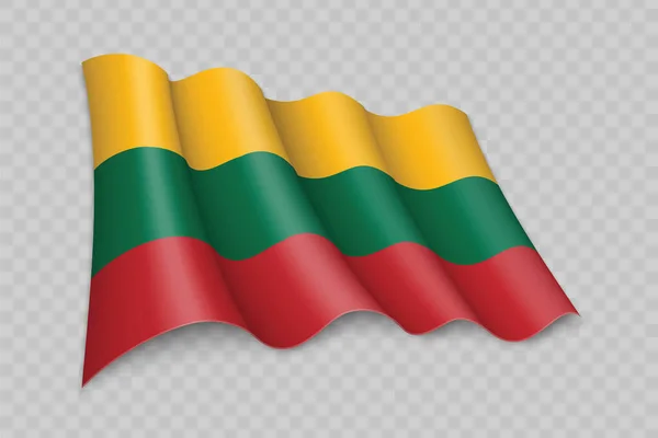 透明背景下的三维现实挥动立陶宛国旗 — 图库矢量图片