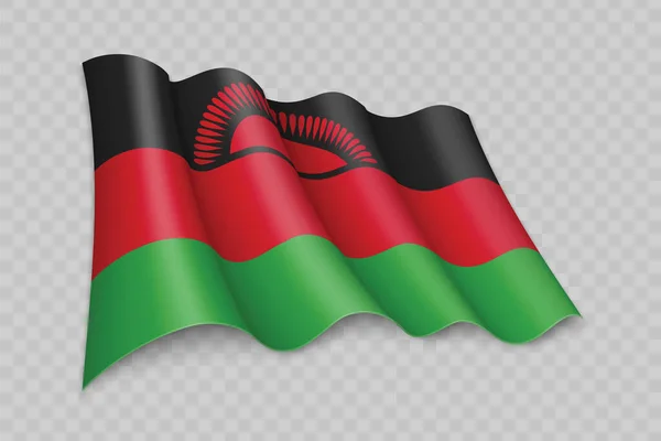 Bandera Ondeante Realista Malawi Sobre Fondo Transparente — Vector de stock