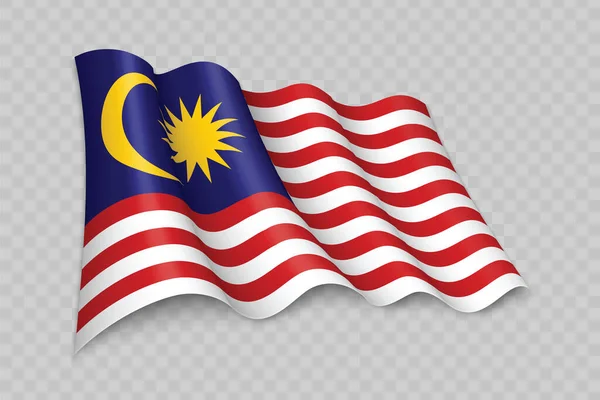 Gelombang Realistik Bendera Malaysia Pada Latar Belakang Transparan - Stok Vektor