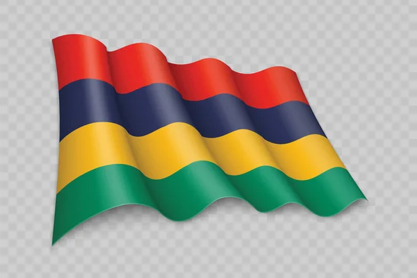 Realistické Mávání Vlajka Mauricius Průhledném Pozadí — Stockový vektor