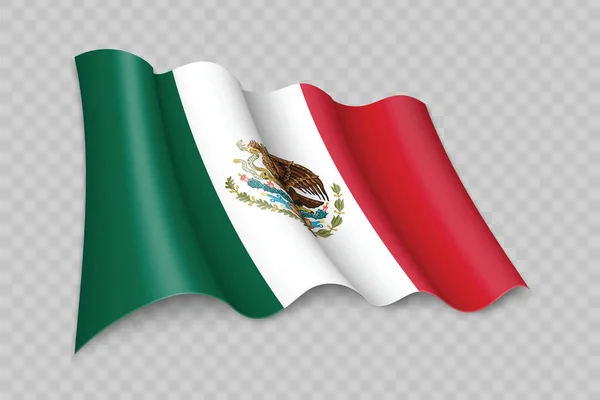 Realistiska Viftande Flagga Mexiko Transparent Bakgrund — Stock vektor