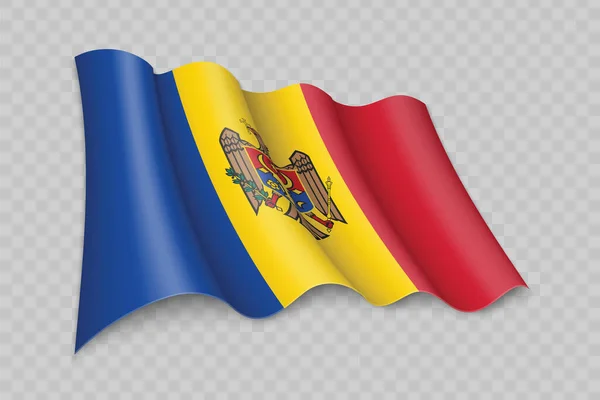 Realistic Waving Flag Moldova Transparent Background — Stock Vector