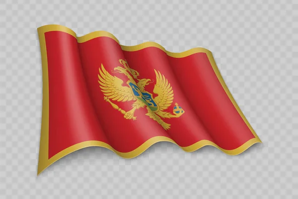 Bandera Ondeante Realista Montenegro Sobre Fondo Transparente — Vector de stock