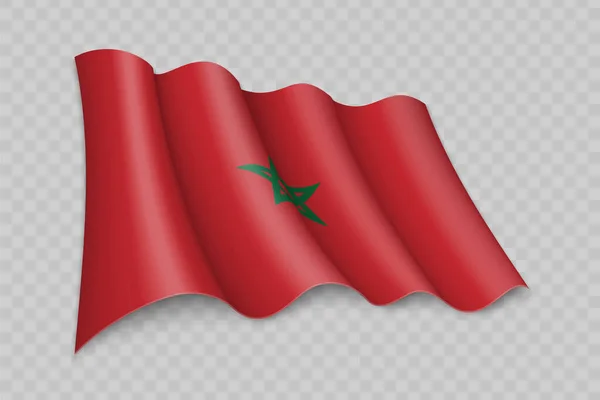 Bandera Ondeante Realista Marruecos Sobre Fondo Transparente — Vector de stock