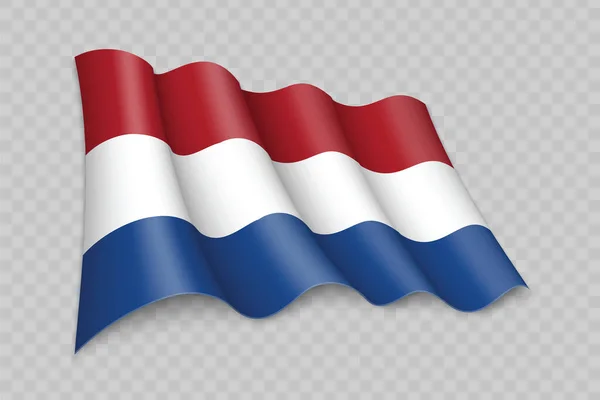 Bandera Ondeante Realista Los Países Bajos Sobre Fondo Transparente — Vector de stock