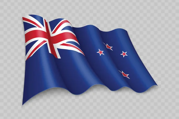 Bandiera Sventolante Realistica Della Nuova Zelanda Sfondo Trasparente — Vettoriale Stock