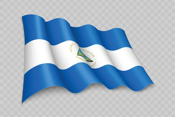 Bandera Ondeante Realista Nicaragua Sobre Fondo Transparente — Vector de stock