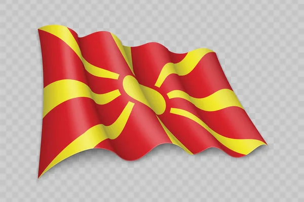 Realistic Waving Flag North Macedonia Transparent Background — Stock Vector
