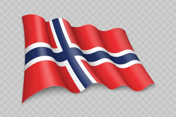 Bandiera Sventolante Realistica Della Norvegia Sfondo Trasparente — Vettoriale Stock