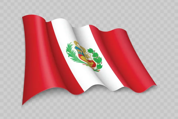 Realistické Mávání Vlajka Peru Průhledném Pozadí — Stockový vektor
