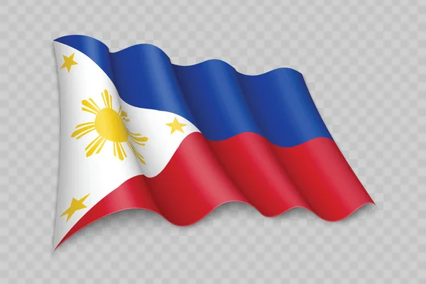 透明背景下的三维现实挥动菲律宾国旗 — 图库矢量图片