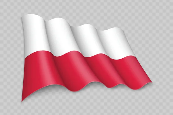 透明背景下的三维现实挥动波兰国旗 — 图库矢量图片