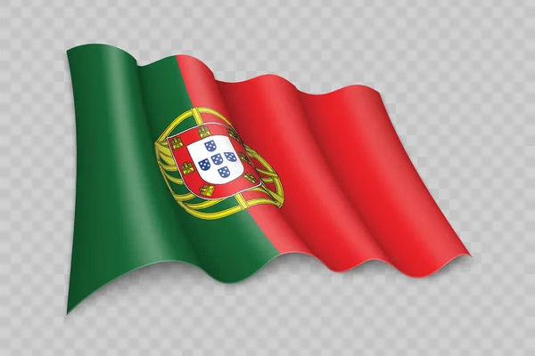 Realistiska Viftande Flagga Portugal Transparent Bakgrund — Stock vektor