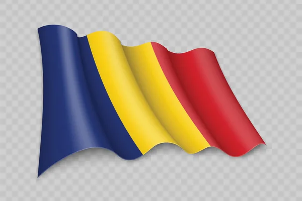 透明背景下的三维现实挥动罗马尼亚国旗 — 图库矢量图片
