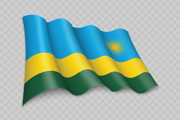 Şeffaf Arkaplanda Ruanda Bayrağı Sallayan Gerçekçi — Stok Vektör