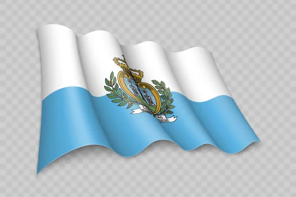 Bandera Realista Ondeando San Marino Sobre Fondo Transparente — Archivo Imágenes Vectoriales
