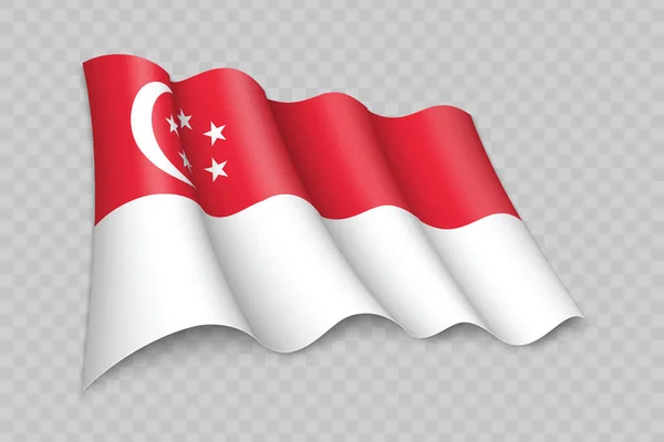 Bandera Ondeante Realista Singapur Sobre Fondo Transparente — Vector de stock