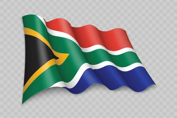 透明背景下的三维现实挥动南非国旗 — 图库矢量图片