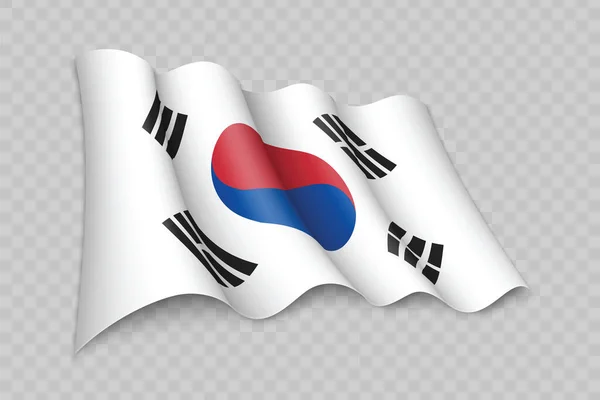 Şeffaf Arkaplanda Güney Kore Bayrağını Sallayan Gerçekçi — Stok Vektör