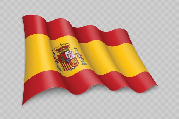 透明背景下的三维现实挥动西班牙国旗 — 图库矢量图片
