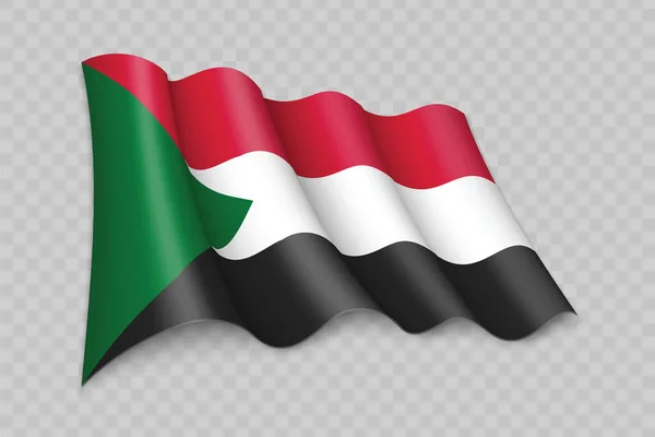 Bandera Ondeante Realista Sudán Sobre Fondo Transparente — Vector de stock