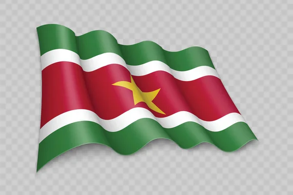 Realistic Waving Flag Suriname Transparent Background — Stock Vector