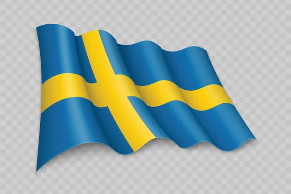 Realistické Mávání Vlajky Švédska Průhledném Pozadí — Stockový vektor