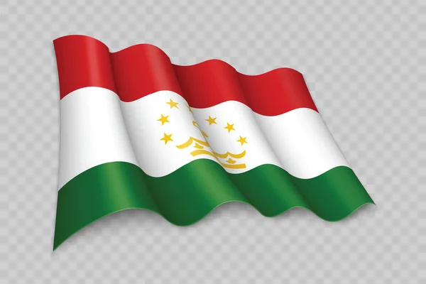 Bandiera Sventolante Realistica Del Tagikistan Sfondo Trasparente — Vettoriale Stock