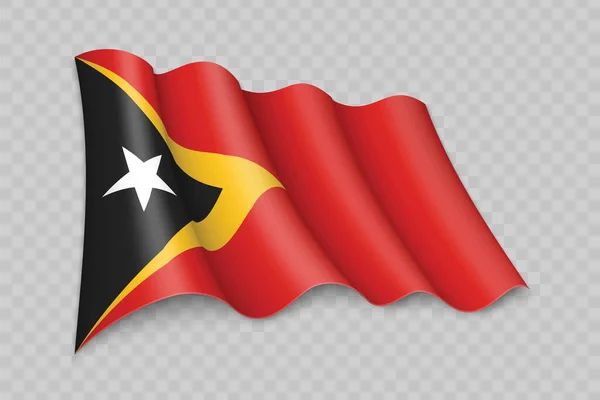Realistiska Viftande Flagga Timor Leste Transparent Bakgrund — Stock vektor