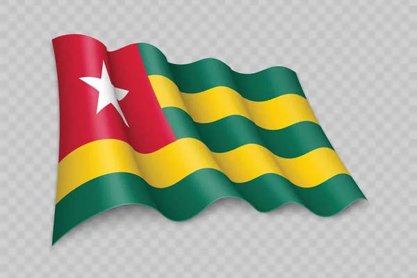 Realistické Mávání Vlajky Togo Průhledném Pozadí — Stockový vektor